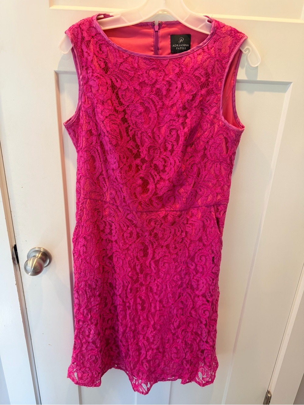 Adrianna Papell Size 14 Hot Pink Lace Sheath Dress Cocktail Wedding Guest